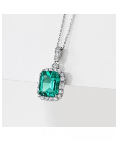 S925 Lab-created Emerald Pendant Necklace Sterling Silver Halo Diamond Cubic Zirconia Necklace For Women $12.31 Necklaces