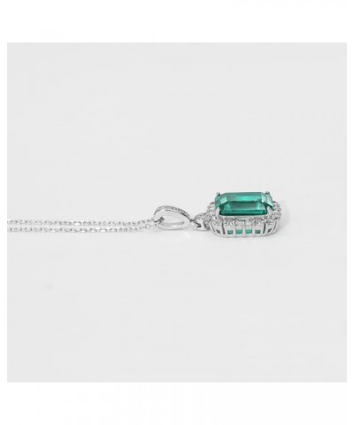 S925 Lab-created Emerald Pendant Necklace Sterling Silver Halo Diamond Cubic Zirconia Necklace For Women $12.31 Necklaces