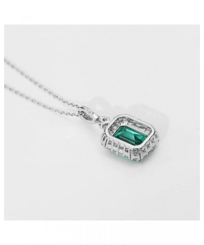 S925 Lab-created Emerald Pendant Necklace Sterling Silver Halo Diamond Cubic Zirconia Necklace For Women $12.31 Necklaces