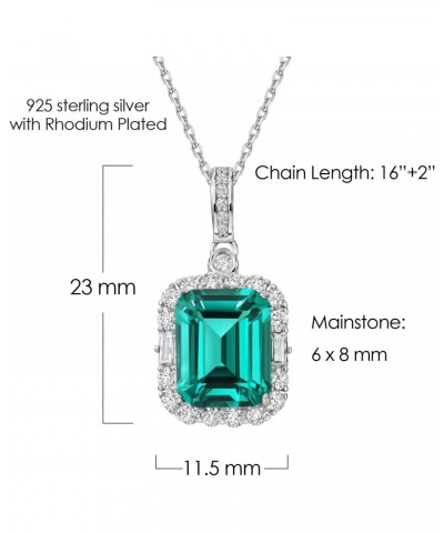 S925 Lab-created Emerald Pendant Necklace Sterling Silver Halo Diamond Cubic Zirconia Necklace For Women $12.31 Necklaces