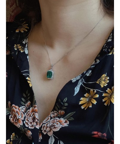 S925 Lab-created Emerald Pendant Necklace Sterling Silver Halo Diamond Cubic Zirconia Necklace For Women $12.31 Necklaces