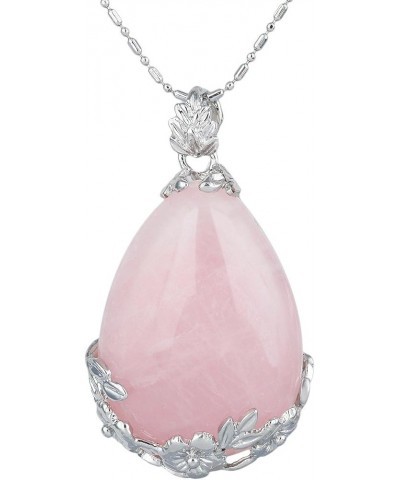 Stone Pendant Necklace for Women,Teardrop Shape Flower Chakra Reiki Healing Crystal rose quartz crystal stone $9.34 Necklaces