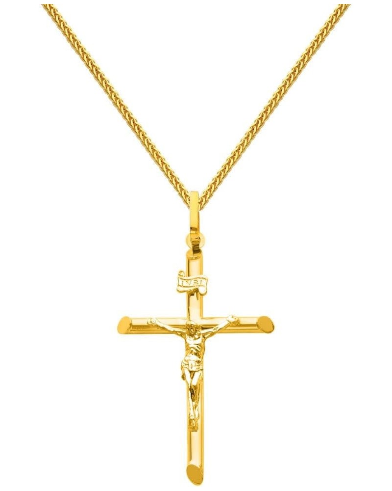 14k Yellow Gold Crucifix Cross Pendant with 1mm Braided Square Wheat Chain Necklace 16.0 Inches $165.60 Pendants