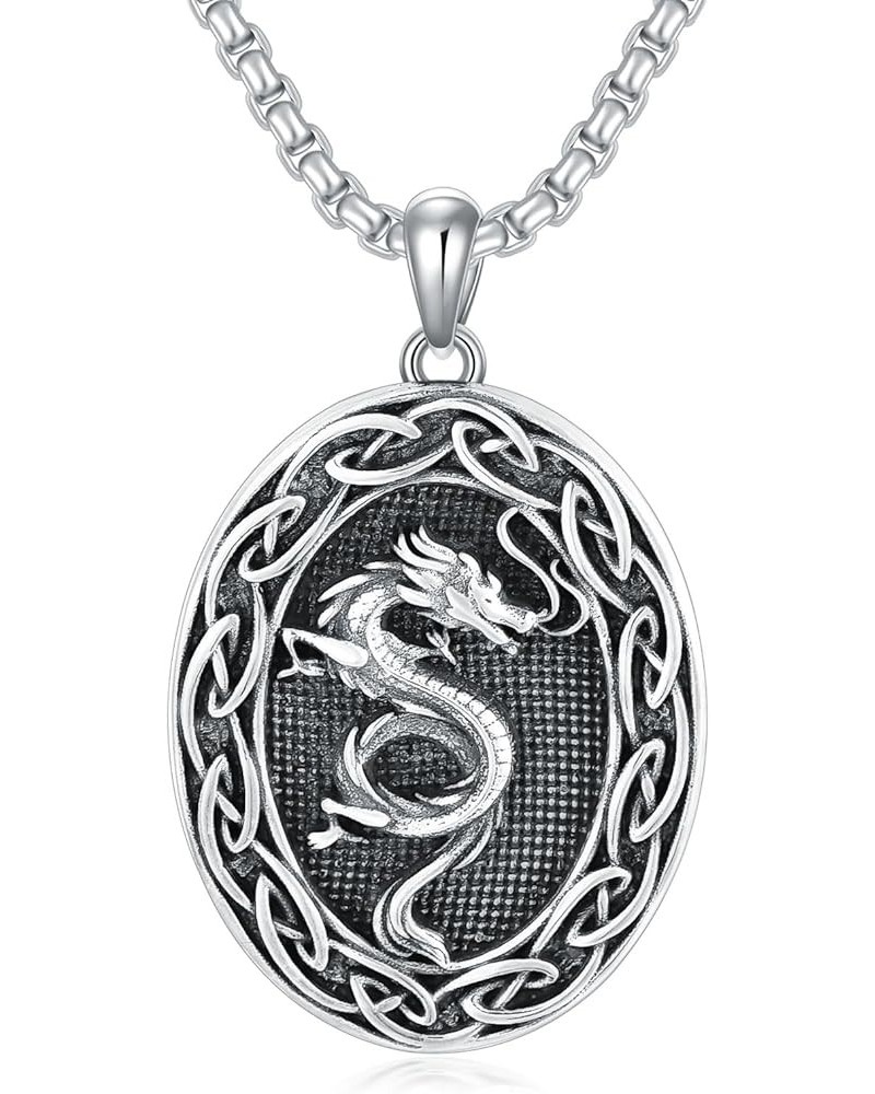 Dragon Gifts for Men 925 Sterling Silver Viking Dragon/Yin Yang/Celtic Dragon Necklace Oxidized Medallion Norse Pagan Jewelry...