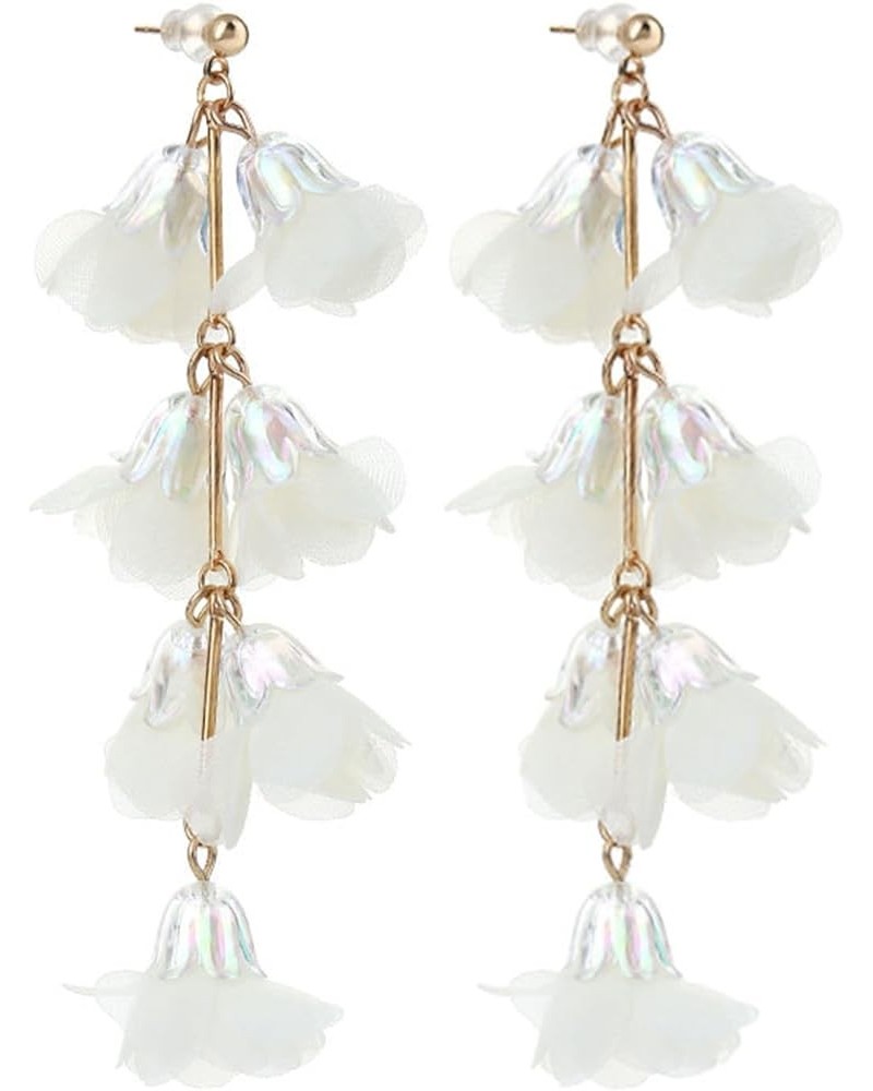 Long Crystal Floral Earrings Bohemian Tassel Earrings Handmade Drop Dangle Earrings for Women Girls White $4.94 Earrings