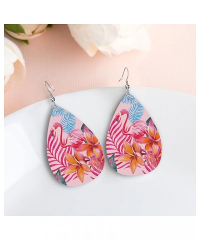 Skull Faux Leather Earrings For Women Girls Lightweight Teardrop Dangle Earrings Gift Beautiful Flamingo Pattern $7.53 Earrings