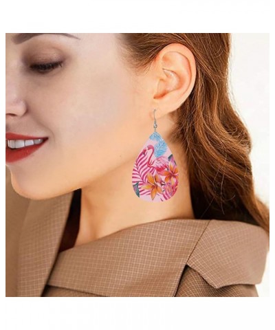 Skull Faux Leather Earrings For Women Girls Lightweight Teardrop Dangle Earrings Gift Beautiful Flamingo Pattern $7.53 Earrings