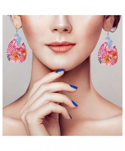 Skull Faux Leather Earrings For Women Girls Lightweight Teardrop Dangle Earrings Gift Beautiful Flamingo Pattern $7.53 Earrings