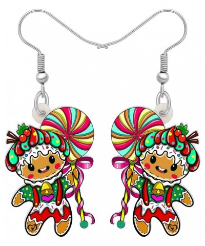 Acrylic Cute Christmas Gingerbread Man Earrings Candy Cookie Dangle Drop Jewelry Funny Gifts for Women Girls Kids Charms Deco...