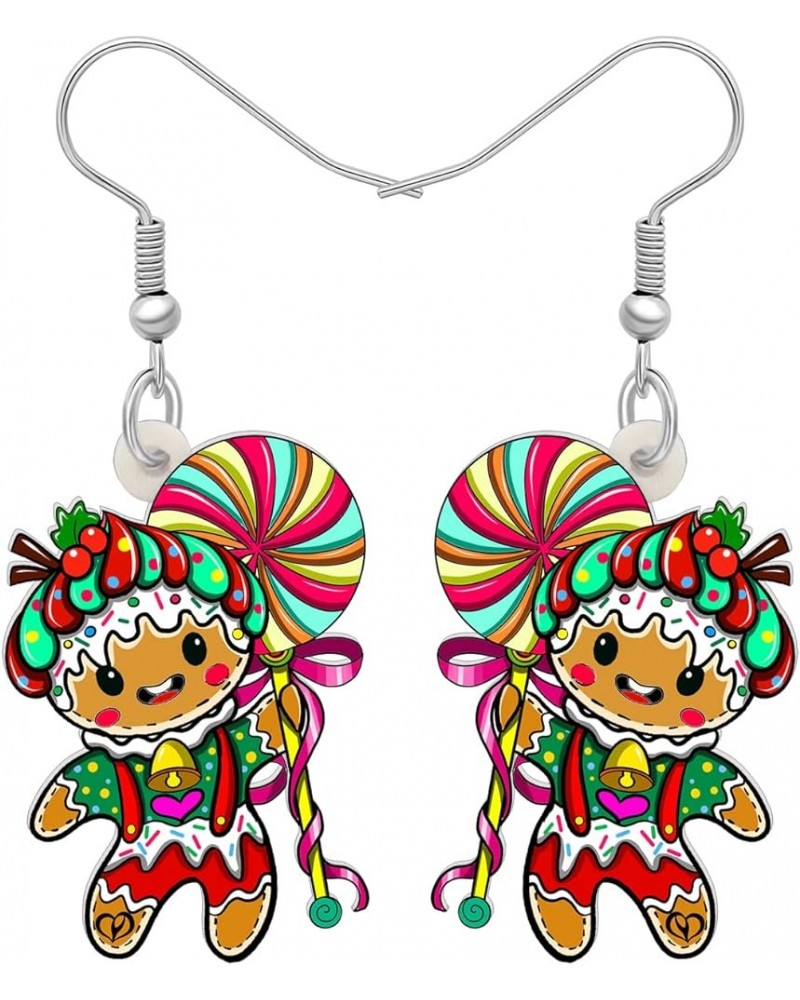 Acrylic Cute Christmas Gingerbread Man Earrings Candy Cookie Dangle Drop Jewelry Funny Gifts for Women Girls Kids Charms Deco...