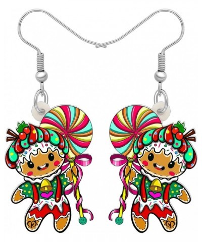 Acrylic Cute Christmas Gingerbread Man Earrings Candy Cookie Dangle Drop Jewelry Funny Gifts for Women Girls Kids Charms Deco...