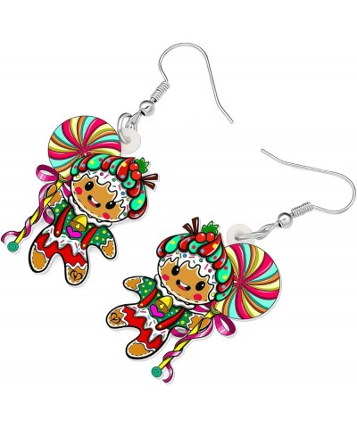 Acrylic Cute Christmas Gingerbread Man Earrings Candy Cookie Dangle Drop Jewelry Funny Gifts for Women Girls Kids Charms Deco...