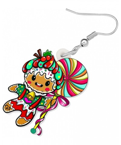 Acrylic Cute Christmas Gingerbread Man Earrings Candy Cookie Dangle Drop Jewelry Funny Gifts for Women Girls Kids Charms Deco...