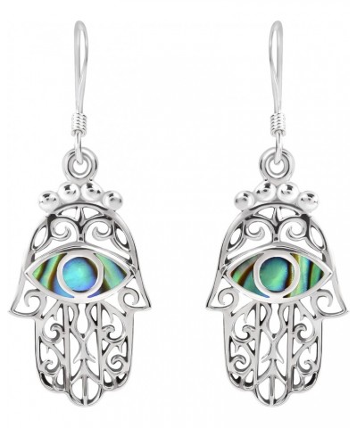 Beautiful Religious Jewish Hamsa Hand Abalone Shell Protection .925 Sterling Silver Earrings $10.08 Earrings