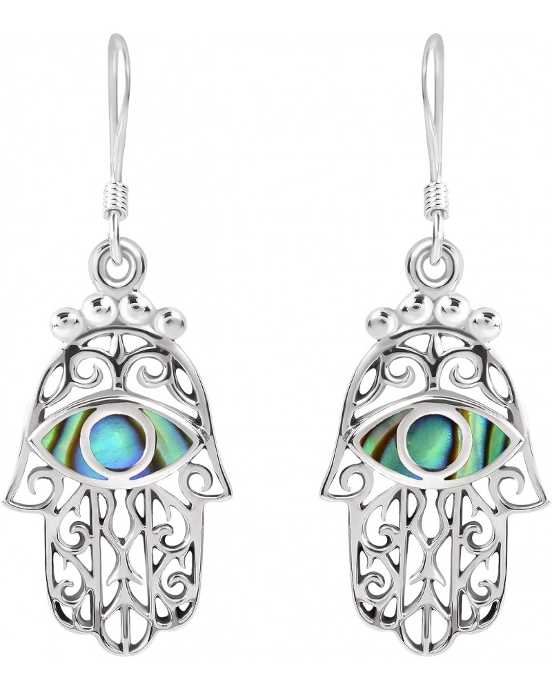 Beautiful Religious Jewish Hamsa Hand Abalone Shell Protection .925 Sterling Silver Earrings $10.08 Earrings