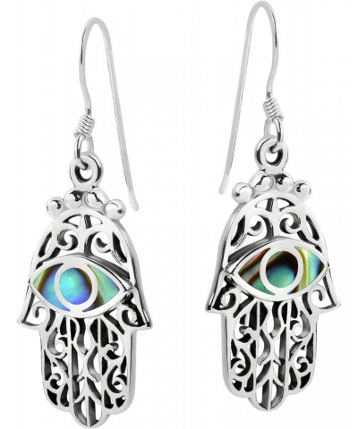 Beautiful Religious Jewish Hamsa Hand Abalone Shell Protection .925 Sterling Silver Earrings $10.08 Earrings