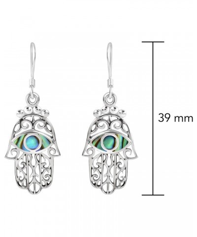 Beautiful Religious Jewish Hamsa Hand Abalone Shell Protection .925 Sterling Silver Earrings $10.08 Earrings