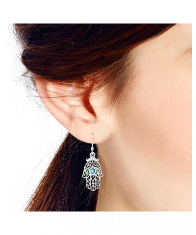 Beautiful Religious Jewish Hamsa Hand Abalone Shell Protection .925 Sterling Silver Earrings $10.08 Earrings