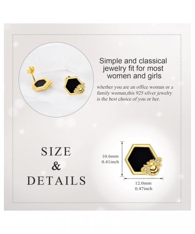 Honeycomb with Bee Stud Earrings 925 Sterling Silver Beehive and Bee Earrings for Women Black Onyx Bee Earrings $14.55 Earrings