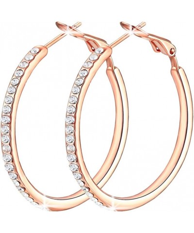 Hoop Earrings, Fashion Jewelry CZ Cubic Zirconia Rhinestone Hoop Earrings for Women Gifts 1.38in, 1.5in, 1.77in 1.38in-rose g...