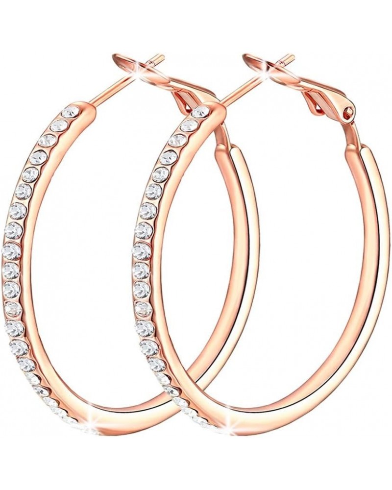 Hoop Earrings, Fashion Jewelry CZ Cubic Zirconia Rhinestone Hoop Earrings for Women Gifts 1.38in, 1.5in, 1.77in 1.38in-rose g...