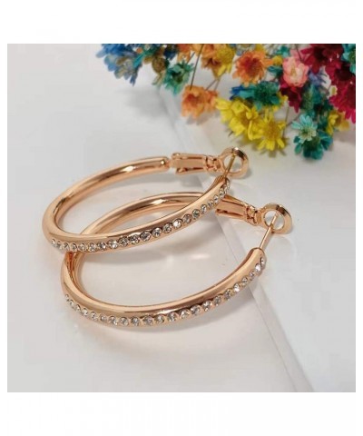 Hoop Earrings, Fashion Jewelry CZ Cubic Zirconia Rhinestone Hoop Earrings for Women Gifts 1.38in, 1.5in, 1.77in 1.38in-rose g...