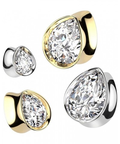 Double Flared Tear Drop Tunnel With Tear Drop CZ 316L Surgical Steel Plug 0GA (8mm), Steel $14.50 Body Jewelry