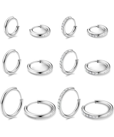 6 Pairs Huggie Hoop Earrings for Women Surgical Stainless Steel Tiny Cartilage Hoop Earrings Cubic Zirconia Small Hoop Ear Pi...