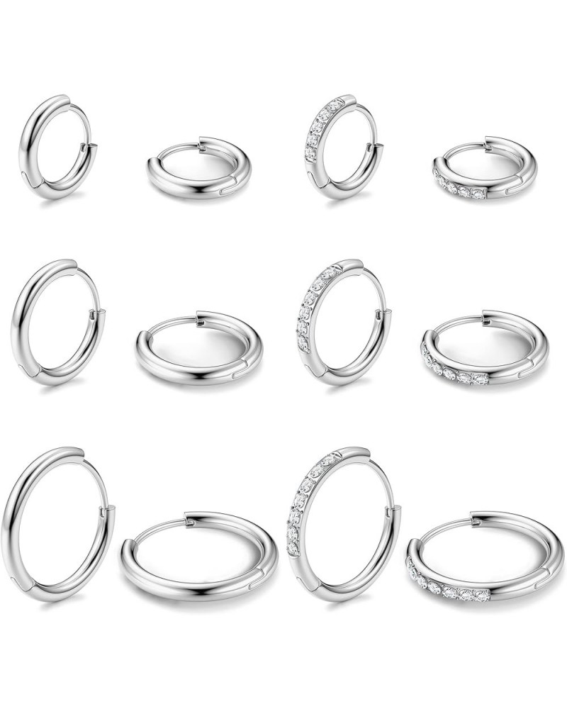 6 Pairs Huggie Hoop Earrings for Women Surgical Stainless Steel Tiny Cartilage Hoop Earrings Cubic Zirconia Small Hoop Ear Pi...