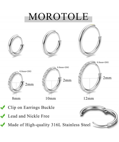 6 Pairs Huggie Hoop Earrings for Women Surgical Stainless Steel Tiny Cartilage Hoop Earrings Cubic Zirconia Small Hoop Ear Pi...