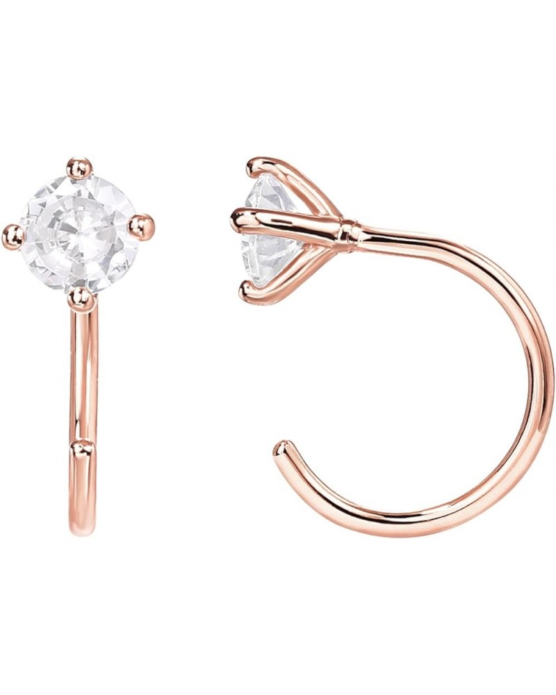 925 Sterling Silver Huggie Half Hoop Earrings | Hypoallergenic Minimalist Tiny Cartilage Earring Rose Gold Round CZ $10.23 Ea...