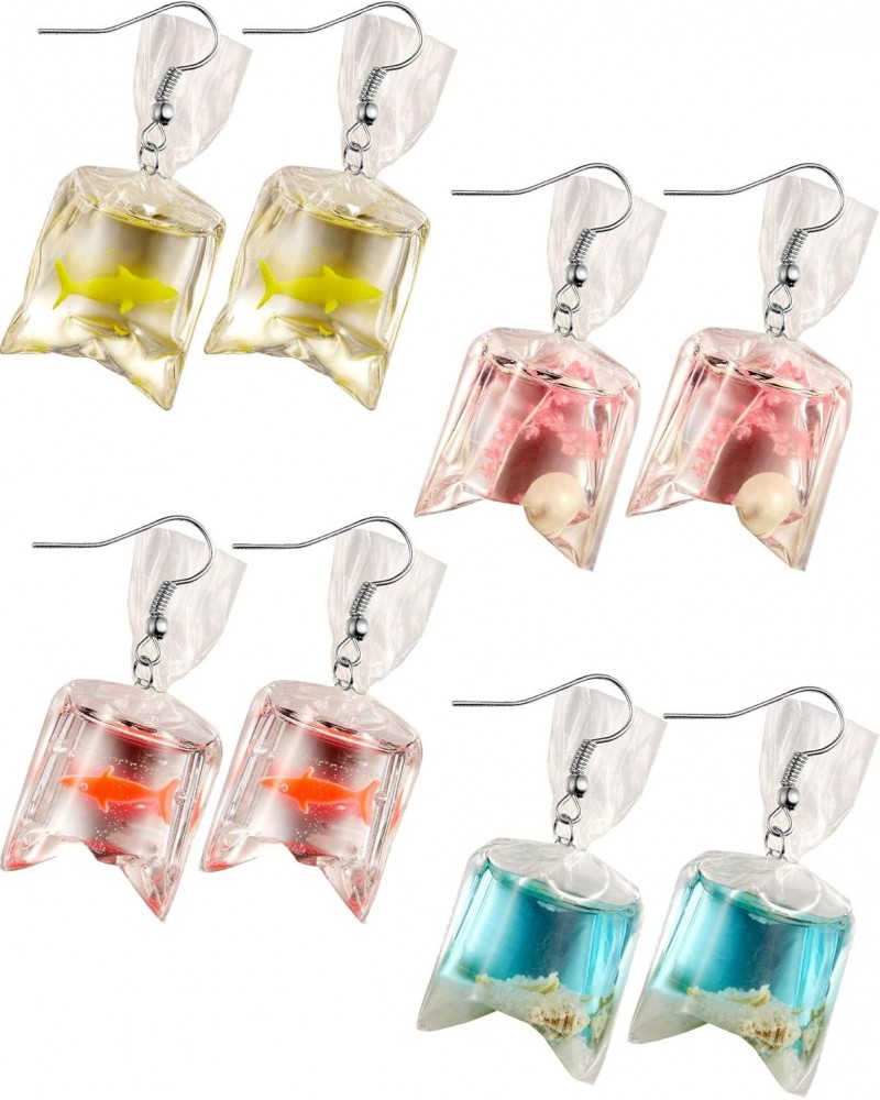 4 Pairs Funny Acrylic Goldfish and Starfish Earrings, Water Bag Shape Dangle Hook Earrings for Girls Women (Style1) $7.00 Ear...