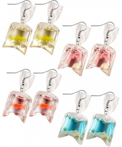 4 Pairs Funny Acrylic Goldfish and Starfish Earrings, Water Bag Shape Dangle Hook Earrings for Girls Women (Style1) $7.00 Ear...