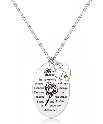 Inspirational God Grant Me Serenity Prayer Necklace Oval Pendant Religious Courage Jewelry with Mustard Seed Y827 Heart Mount...