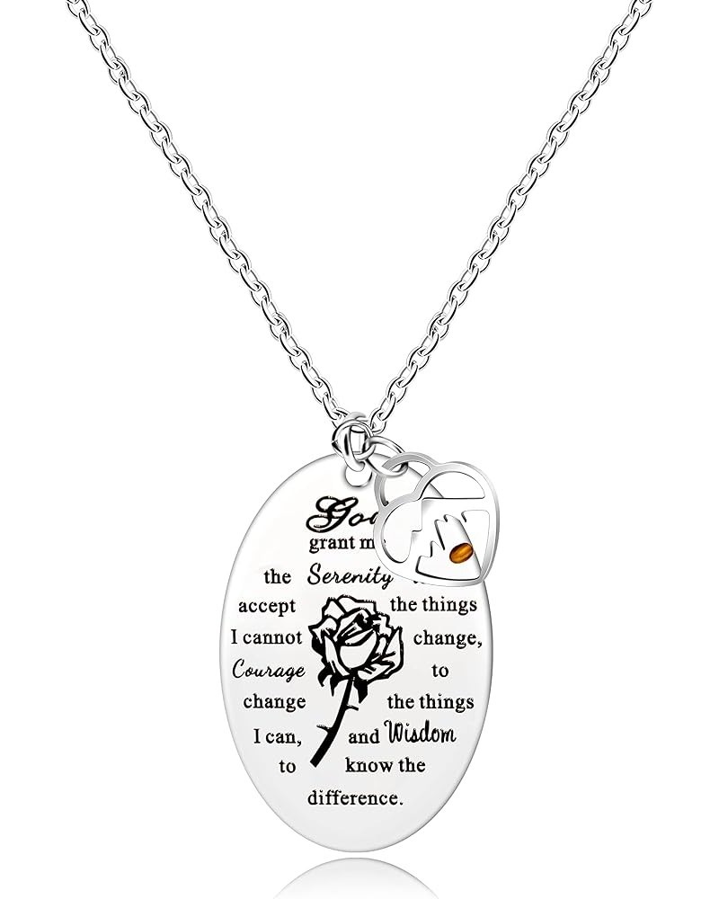 Inspirational God Grant Me Serenity Prayer Necklace Oval Pendant Religious Courage Jewelry with Mustard Seed Y827 Heart Mount...