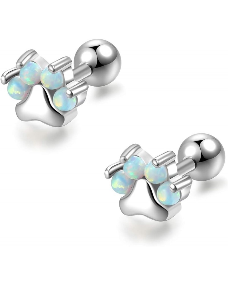 Dog Paw Earrings Opal Barbell 18g Cartilage Earrings Surgical Steel Helix Piercing Stud Women Pet Lovers White $10.17 Body Je...