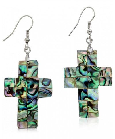 Abalone Cross Silvertone Dangle Earrings $9.45 Earrings