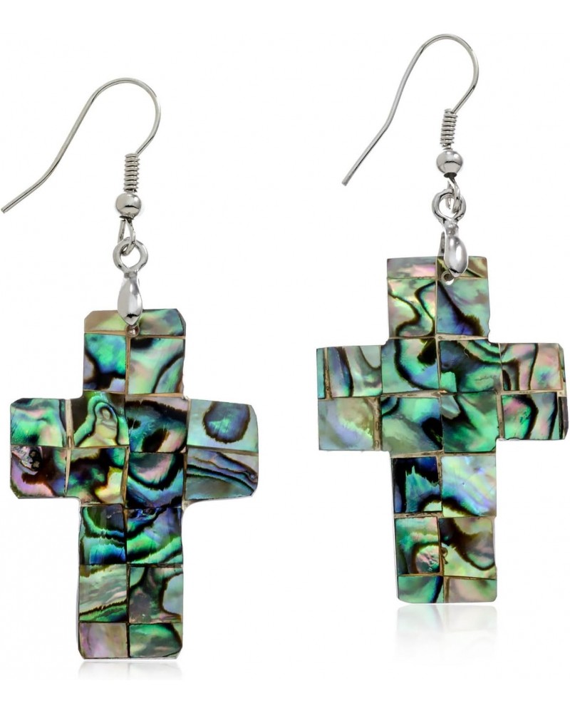 Abalone Cross Silvertone Dangle Earrings $9.45 Earrings