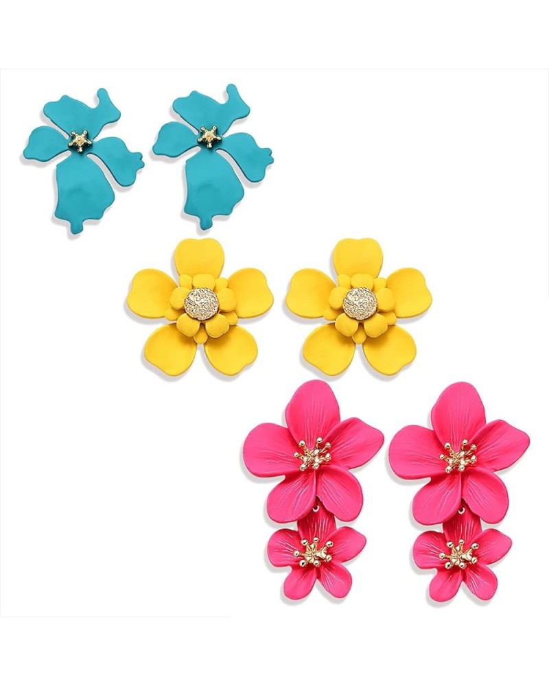 Flower Dangle Earrings Boho Layered Floral Petal Drop Earrings Statement Stud Earring for Women Girls C-3Pairs $7.50 Earrings