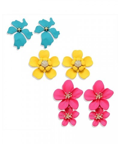 Flower Dangle Earrings Boho Layered Floral Petal Drop Earrings Statement Stud Earring for Women Girls C-3Pairs $7.50 Earrings