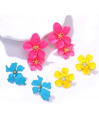 Flower Dangle Earrings Boho Layered Floral Petal Drop Earrings Statement Stud Earring for Women Girls C-3Pairs $7.50 Earrings