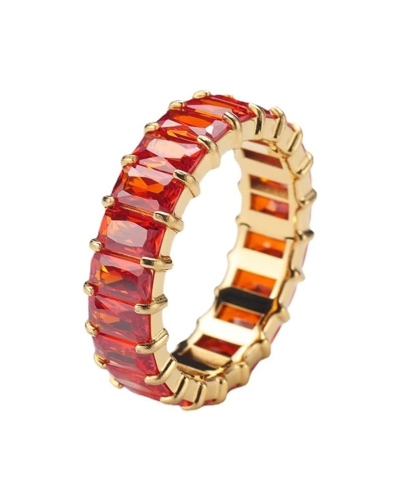 Women's Stainless Steel Colorful Zircon Gemstone Ring Size 6-10 8 Gold-Red $9.17 Rings