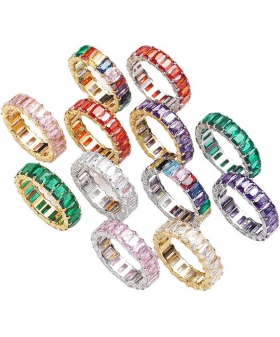 Women's Stainless Steel Colorful Zircon Gemstone Ring Size 6-10 8 Gold-Red $9.17 Rings