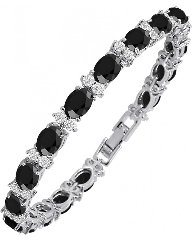 Tennis Bracelets For Women - Cubic Zirconia - Oval 7x5mm Gemstones - Round 2.50mm White CZ - Silver Plated Brass - 7 Inch - M...