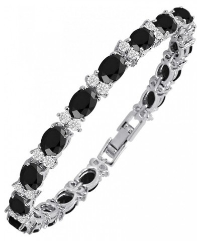 Tennis Bracelets For Women - Cubic Zirconia - Oval 7x5mm Gemstones - Round 2.50mm White CZ - Silver Plated Brass - 7 Inch - M...