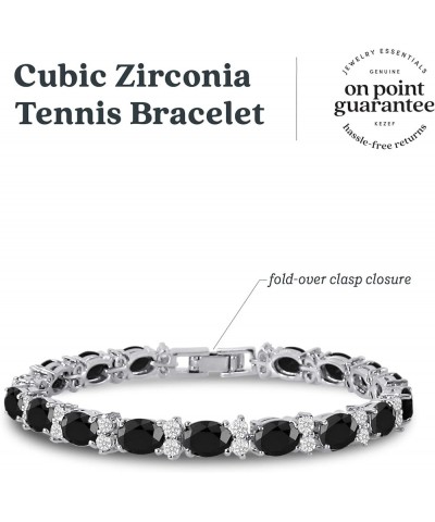 Tennis Bracelets For Women - Cubic Zirconia - Oval 7x5mm Gemstones - Round 2.50mm White CZ - Silver Plated Brass - 7 Inch - M...