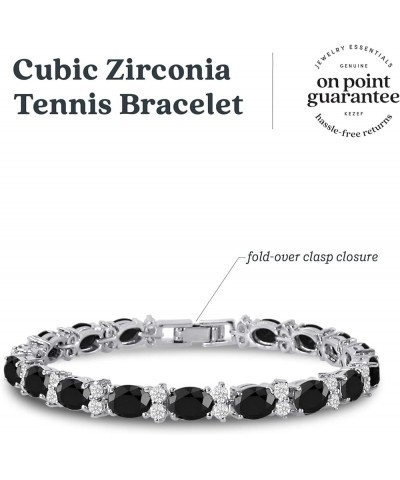 Tennis Bracelets For Women - Cubic Zirconia - Oval 7x5mm Gemstones - Round 2.50mm White CZ - Silver Plated Brass - 7 Inch - M...