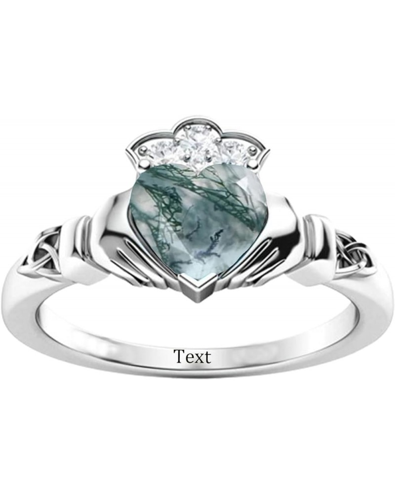 925 Sterling Silver Claddagh Rings for Women Irish Celtic Knot Claddagh Ring with Heart Shape Moss Agate, Wedding Brand Jewel...