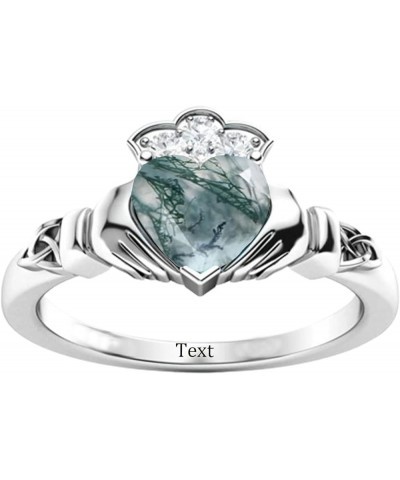 925 Sterling Silver Claddagh Rings for Women Irish Celtic Knot Claddagh Ring with Heart Shape Moss Agate, Wedding Brand Jewel...