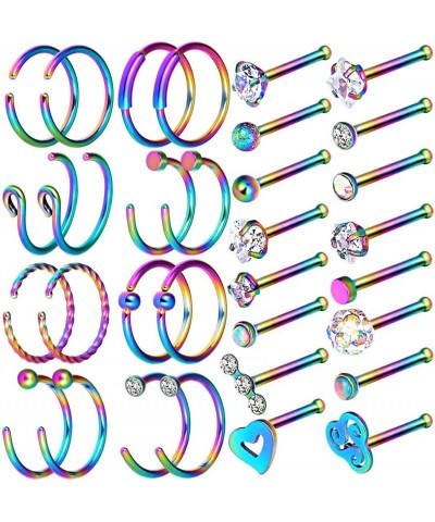 32Pcs C-Shaped Nose Ring L-Shaped Nose Studs Bone Tragus Cartilage Hoop Rings Piercings 20g for Men Women Bone Stud & C-Shape...